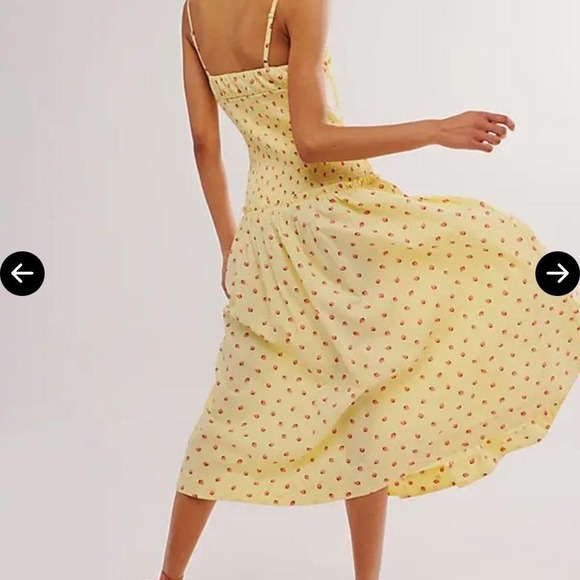 Free People Lavender Daze Butter Yellow Strawberry Drop waist dress Sz M - Picture 4 of 7